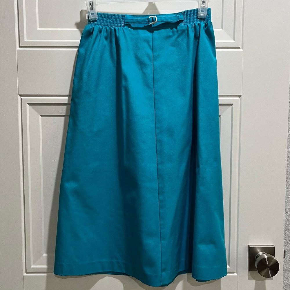 Retro Teal Blue Mid-calf Skirt